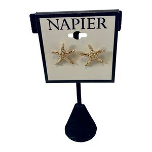 Napier Textured Gold Toned Starfish Post Earrinfs.
